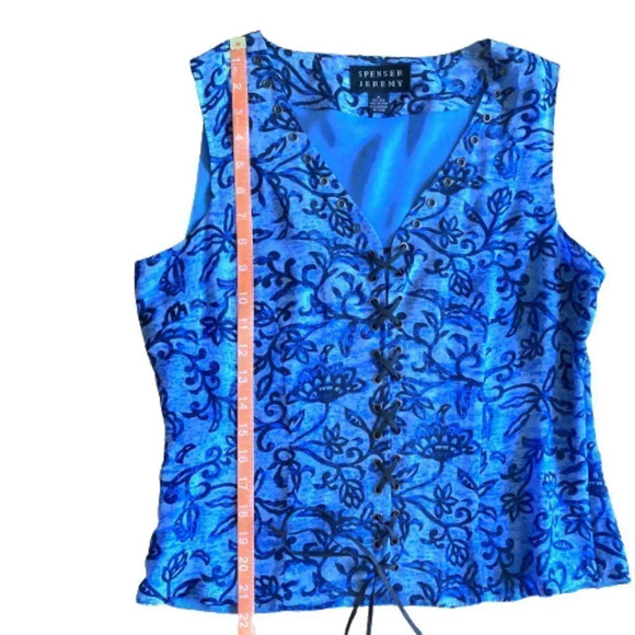 Spenser Jeremy Silk Sleeveless Lace-Up Tank Top, Blue Floral, M, NWT - Picture 7 of 8